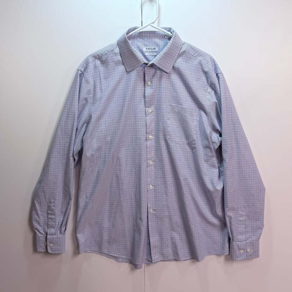 Haggar Classic Fit Shirt 17-17.5 36/37 Check Long Sleeve
